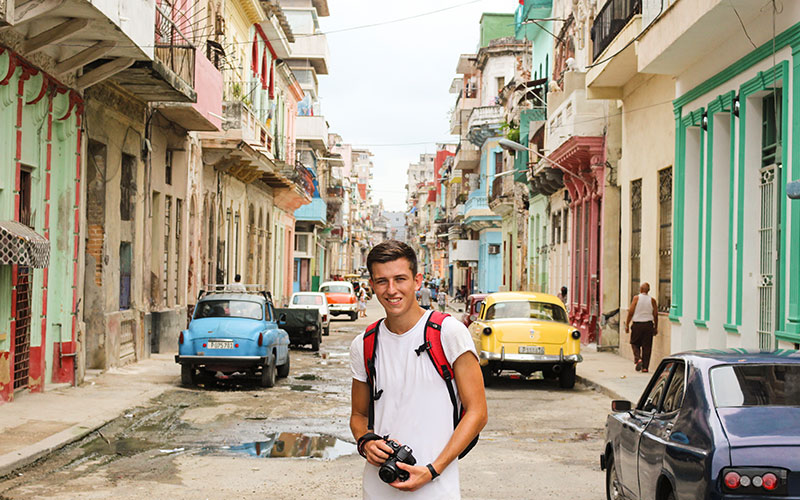 Chris Healey posing in Havana street